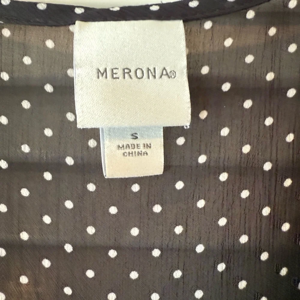 Merona Short Sleeve Black and White Sheer Polka Dot Dress